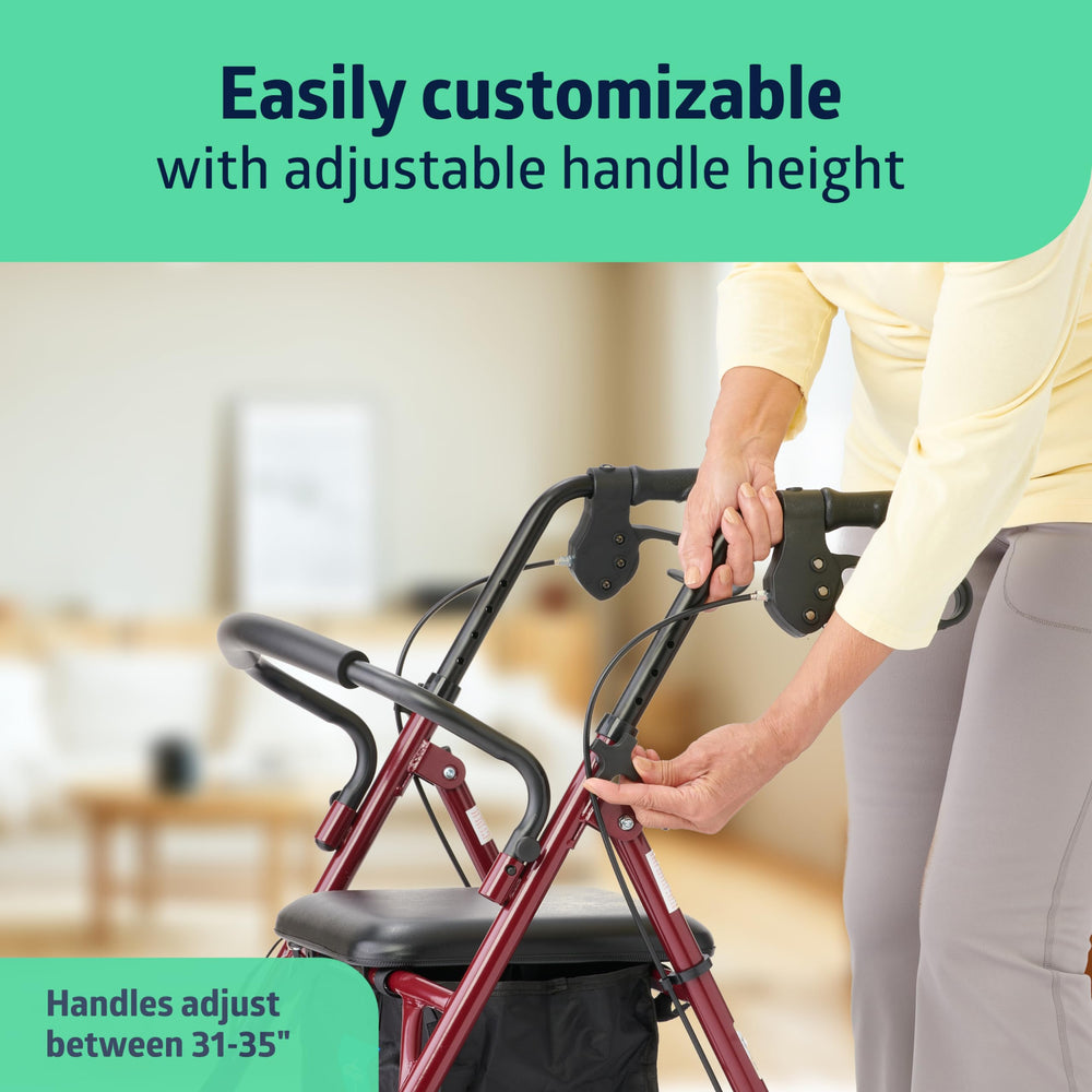 Medline rollator 6-inch wheels glide smoothly indoors and outdoors.