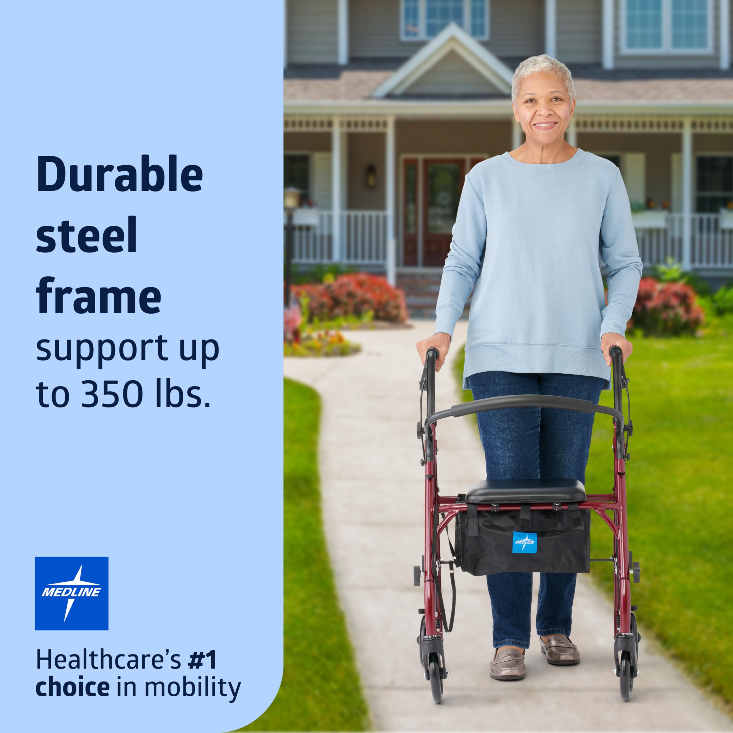 Medline rollator brake handles are easy-grip for safe stopping.