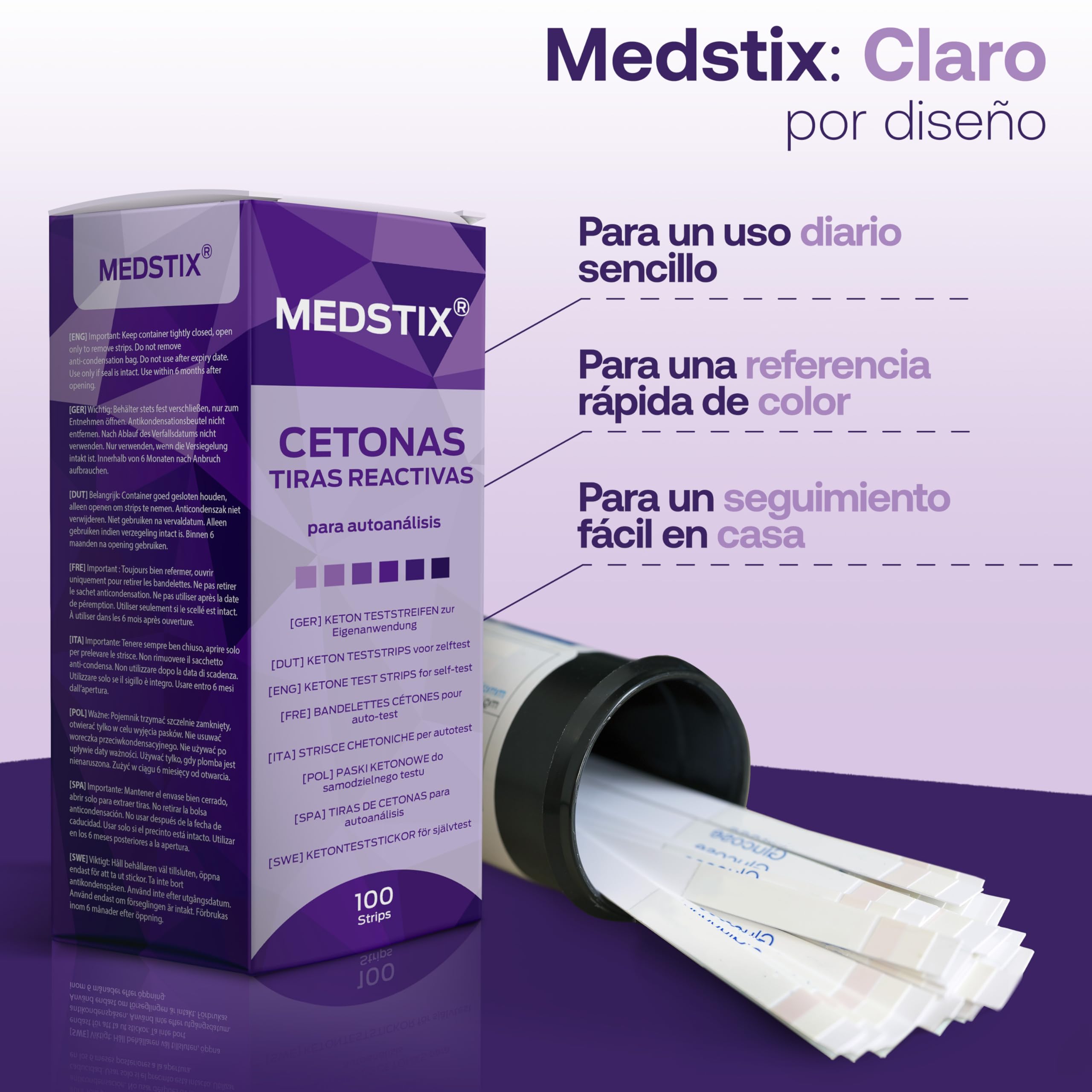 MedStix ketone test strip color chart closeup highlights shade comparison for easy matching