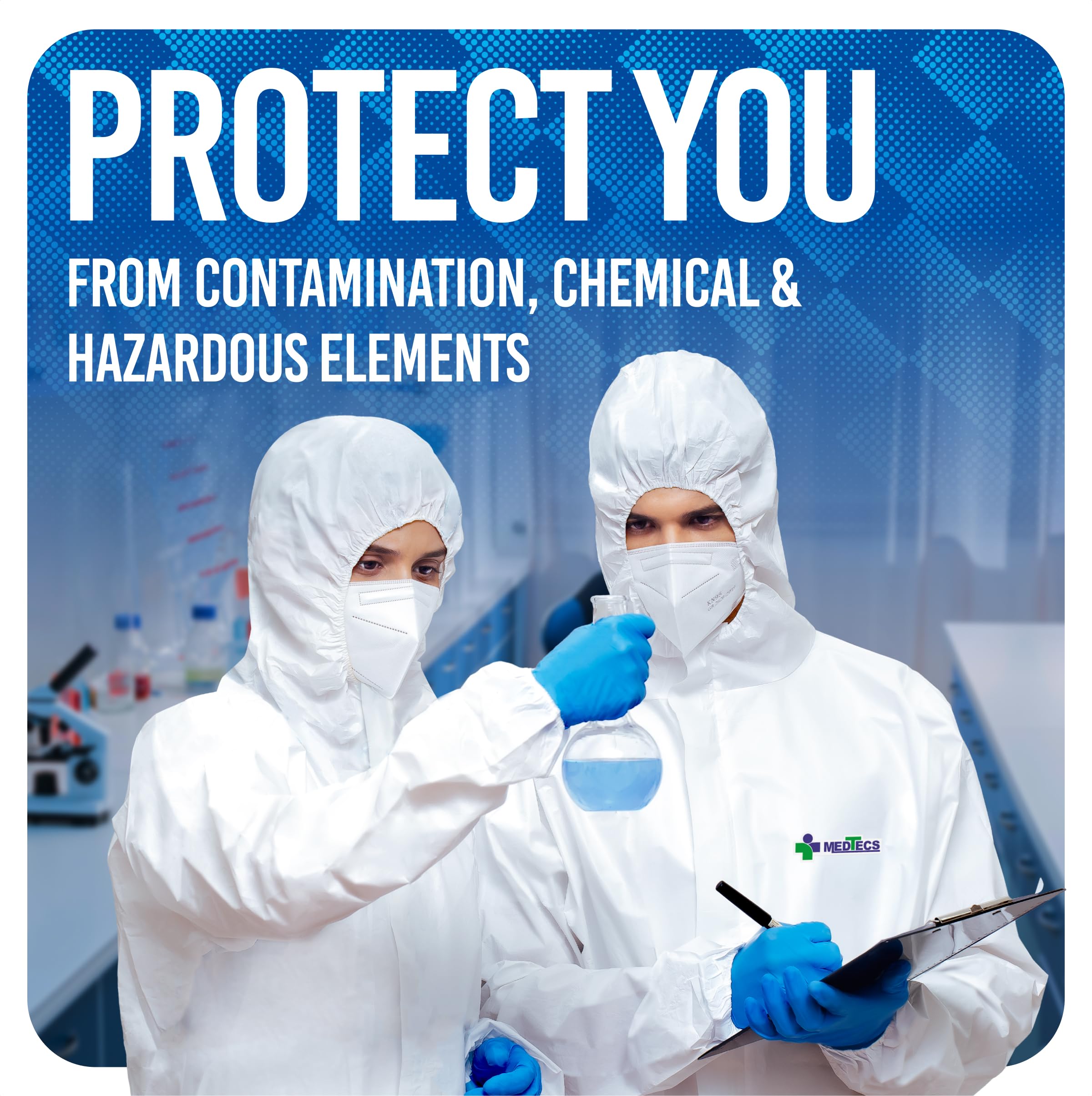 Medtecs full-body protective clothing supports safe coverage across the torso and limbs.