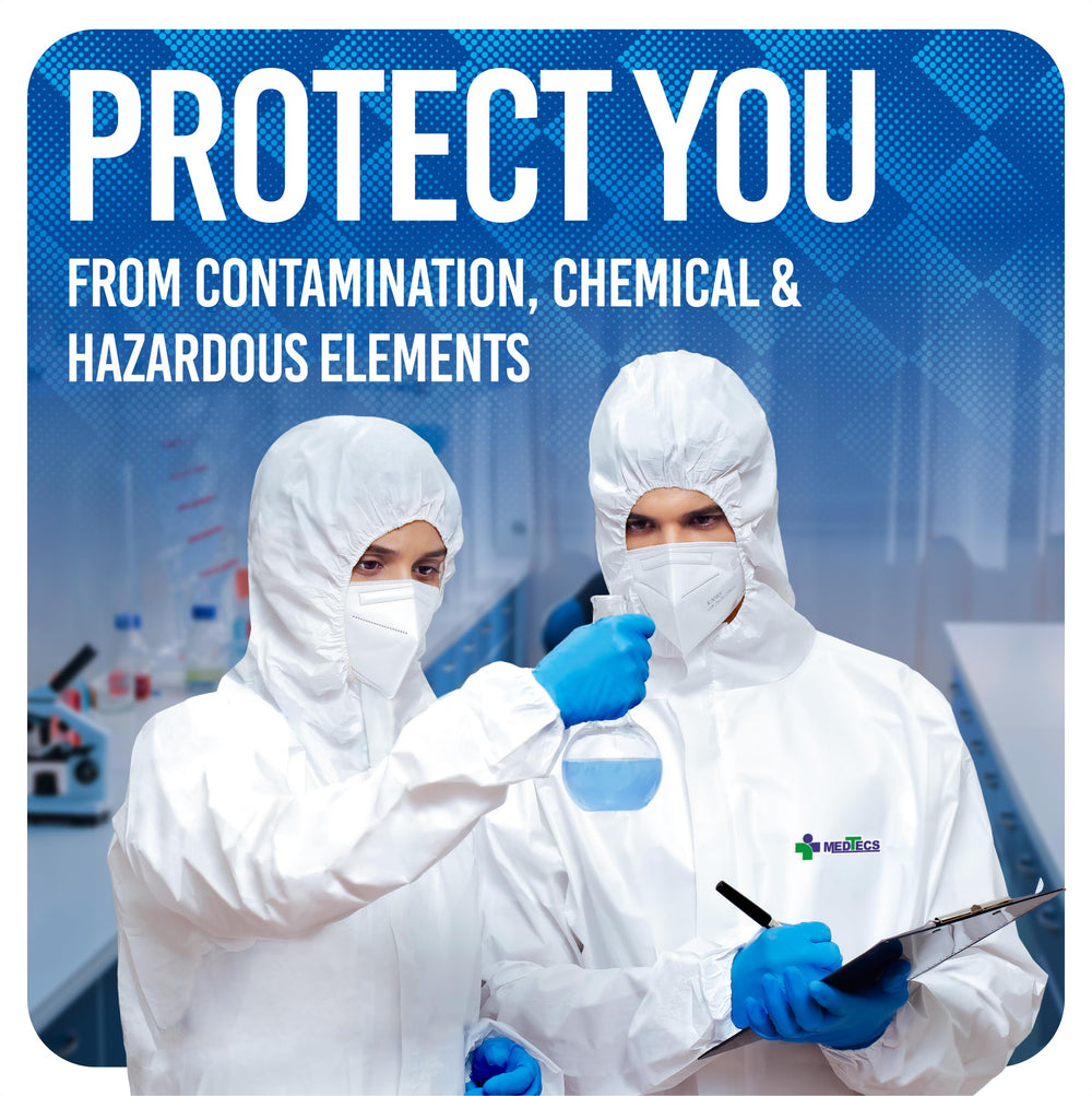 Medtecs full-body protective clothing supports safe coverage across the torso and limbs.