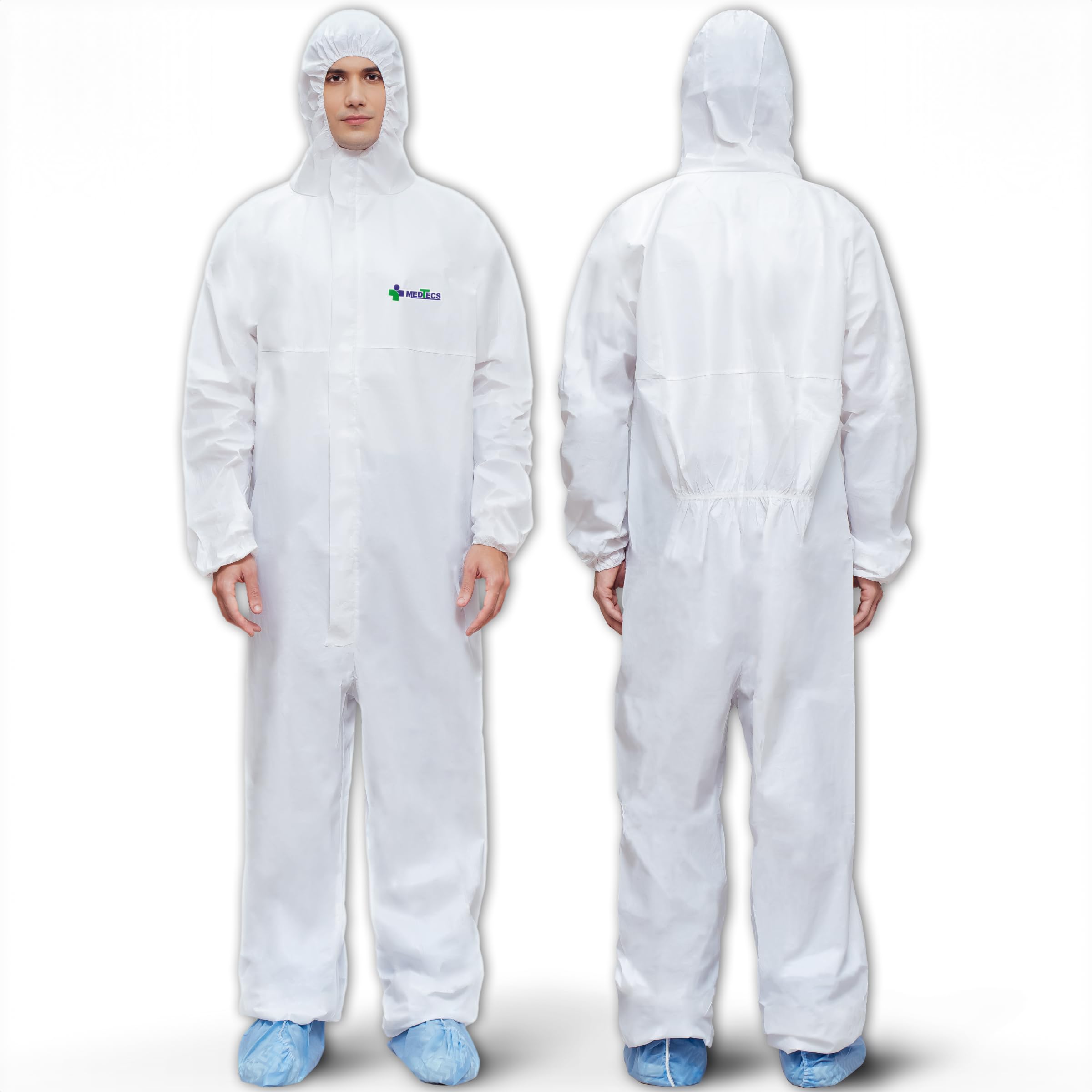 Medtecs hazmat suit hood with elastic to seal the head area for safer protection.