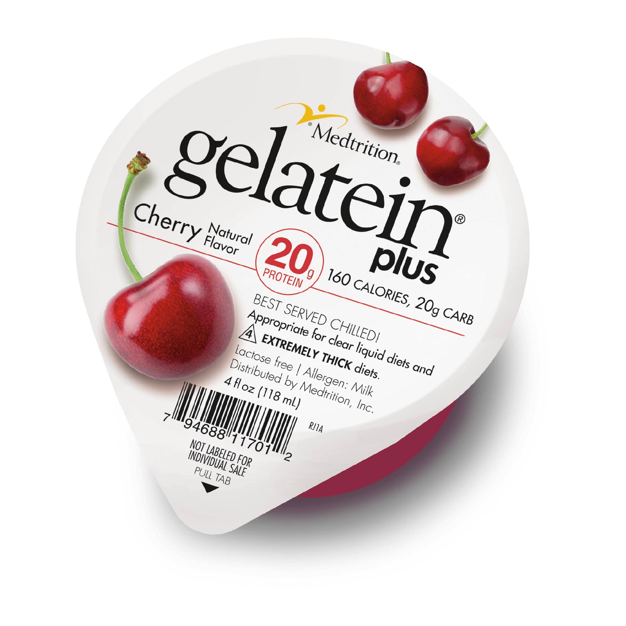 Medtrition Gelatein Plus Cherry bottle shows a convenient protein option for clear liquid diets.