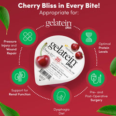 Medtrition Gelatein Plus Cherry packaging emphasizes 12-pack convenience.