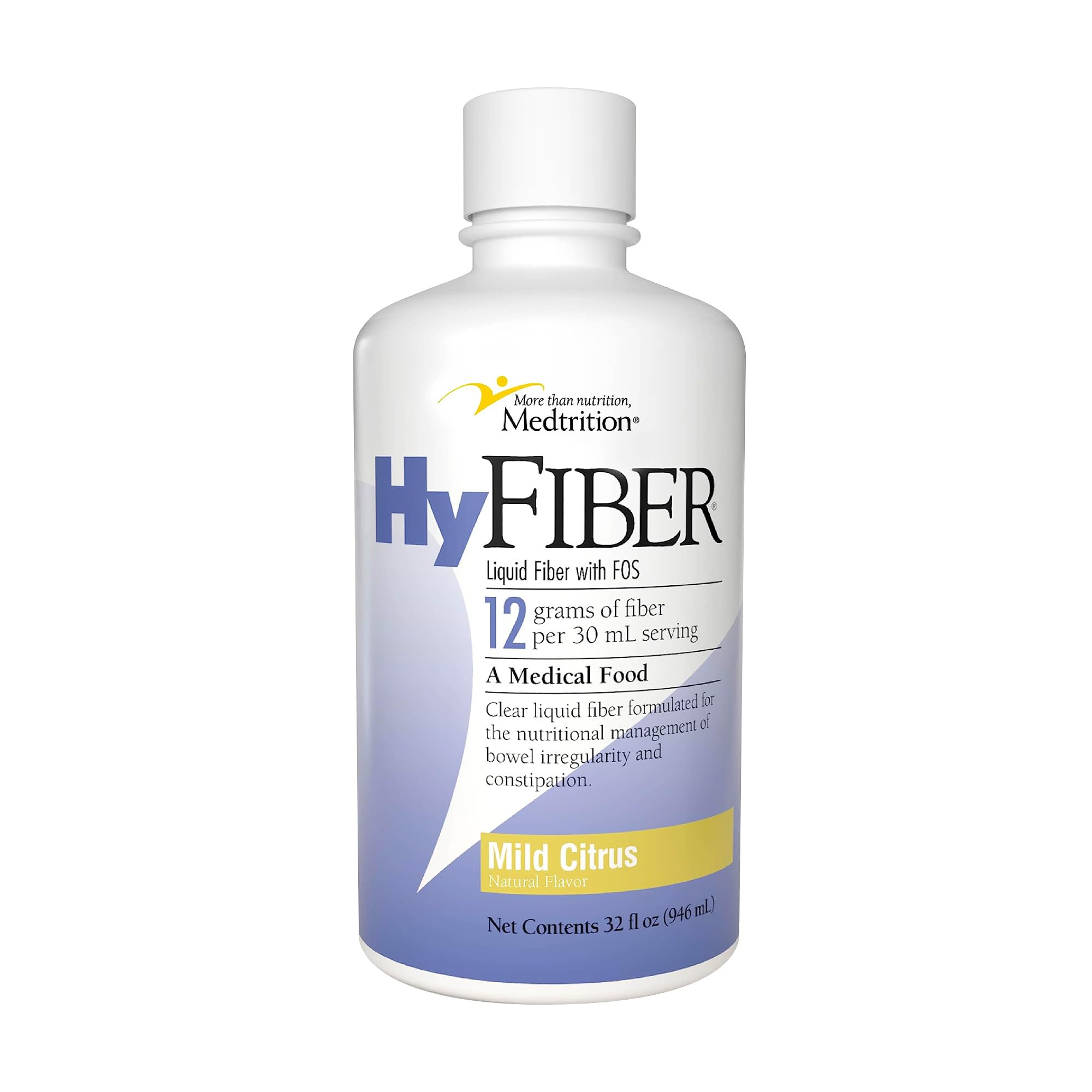 Medtrition HyFiber daily liquid fiber bottle shown for daily soluble fiber support for regularity