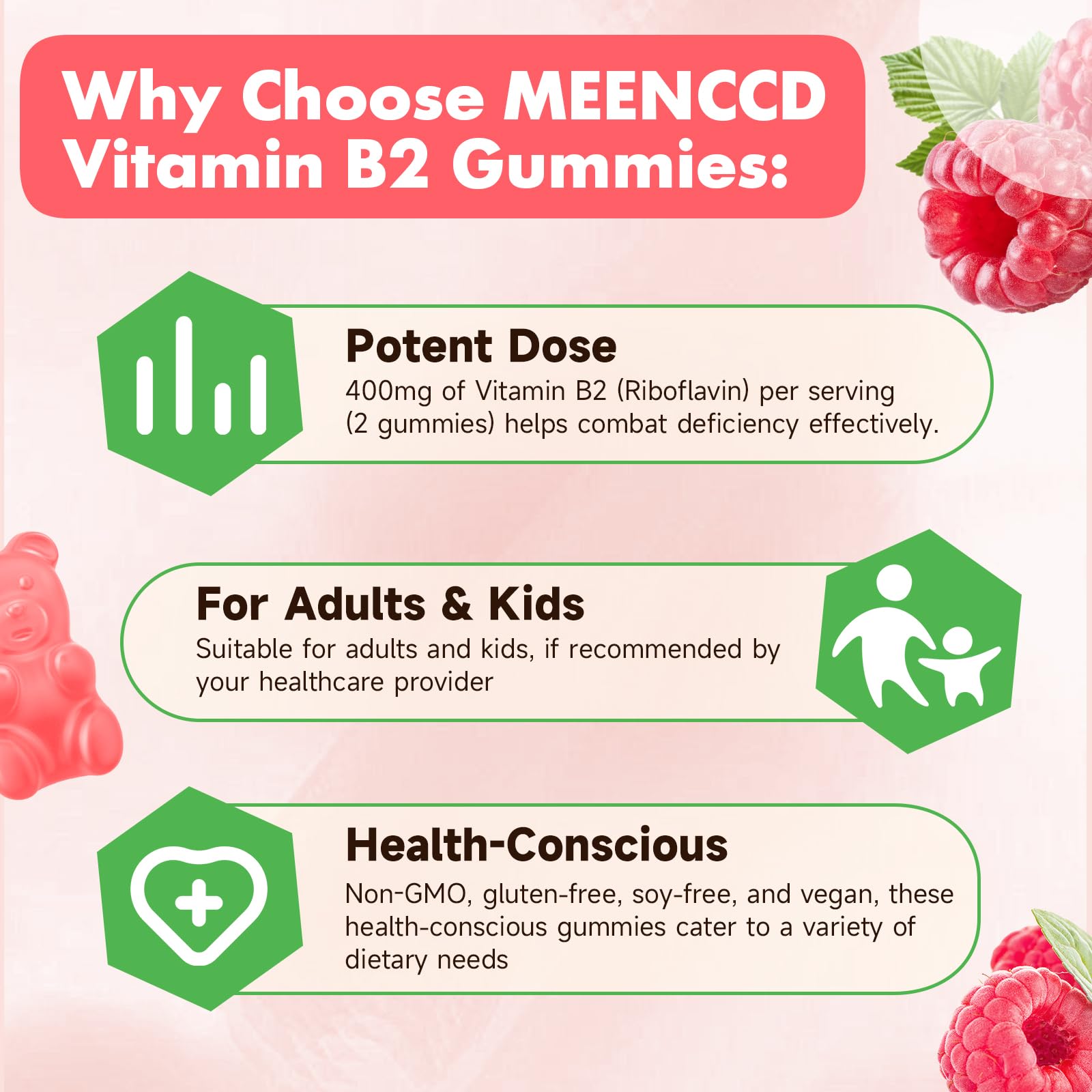 MEENCCD Vitamin B2 gummies with magnesium for nervous system support.