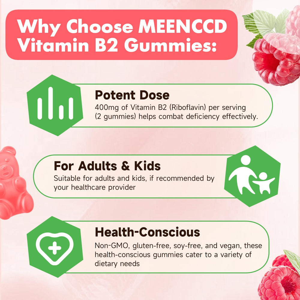 MEENCCD Vitamin B2 gummies with magnesium for nervous system support.