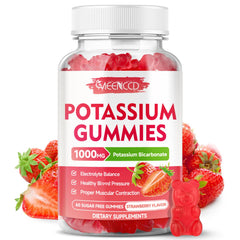 MEENCCD potassium gummies bottle front shows strawberry flavor for daily use