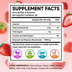 MEENCCD potassium gummies nutrition label highlights potassium bicarbonate and hydration support