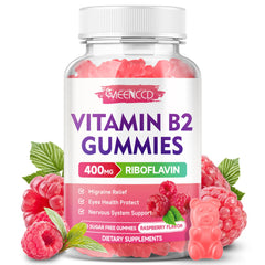 MEENCCD Vitamin B2 gummies with raspberry flavor, 400 mg riboflavin for daily energy support.