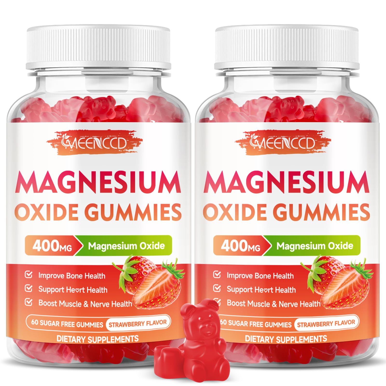 MEENCCD Magnesium Oxide Gummies bottle showing 400 mg per chew for daily support
