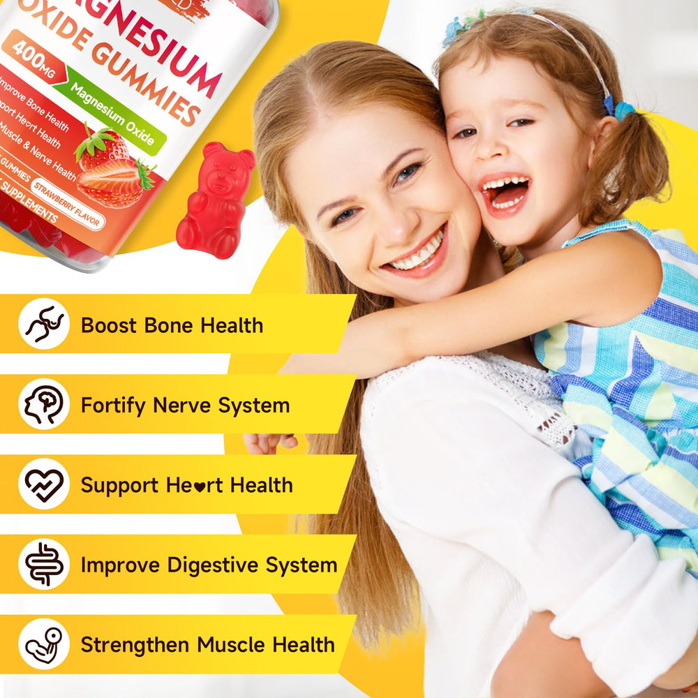 MEENCCD Magnesium Oxide Gummies ingredients label highlighting non-GMO and sugar-free