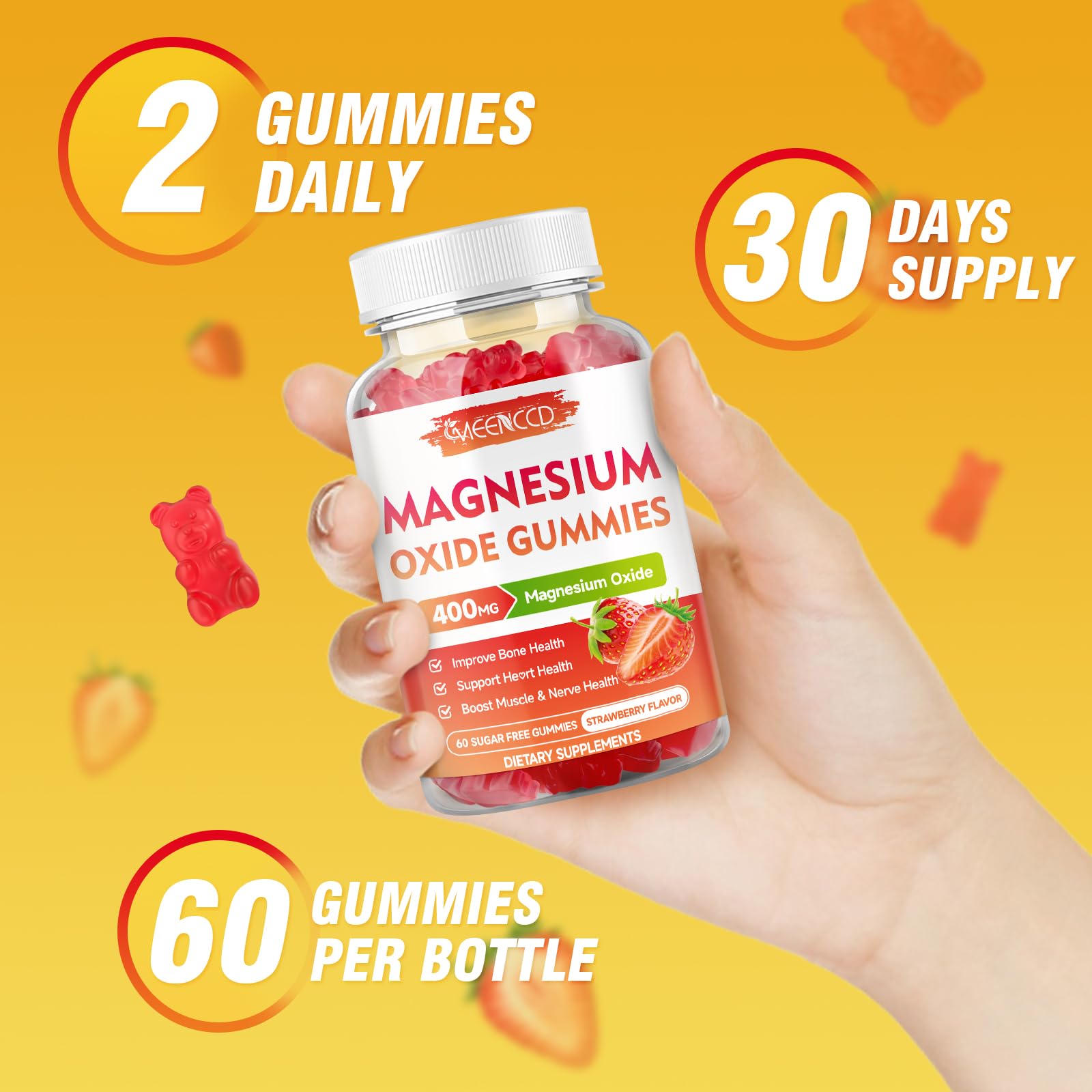 MEENCCD label close-up highlighting gluten-free and sugar-free claims