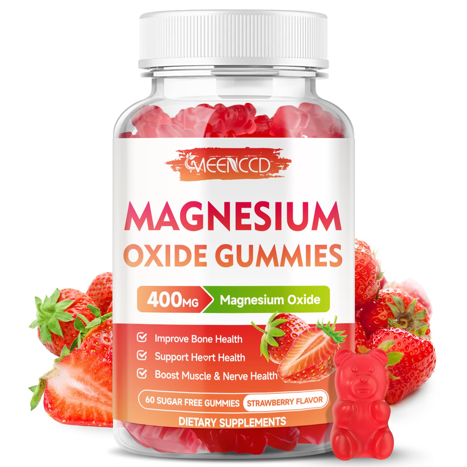 MEENCCD magnesium oxide gummies 400 mg bottle supports daily nerve and muscle wellness.