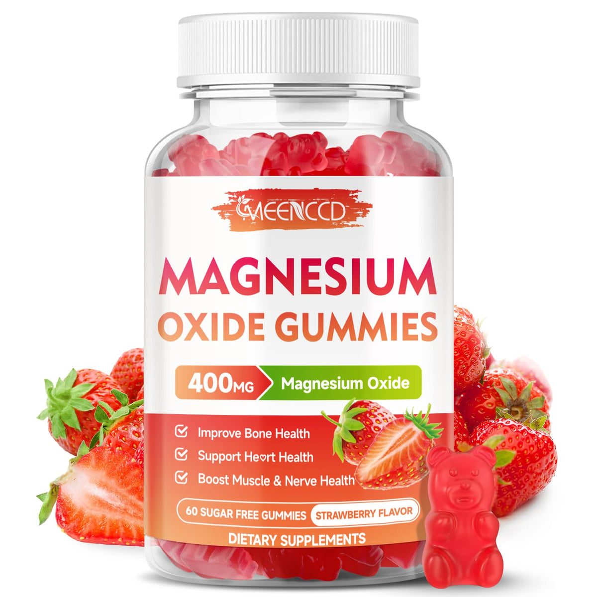 MEENCCD magnesium oxide gummies 400 mg bottle supports daily nerve and muscle wellness.