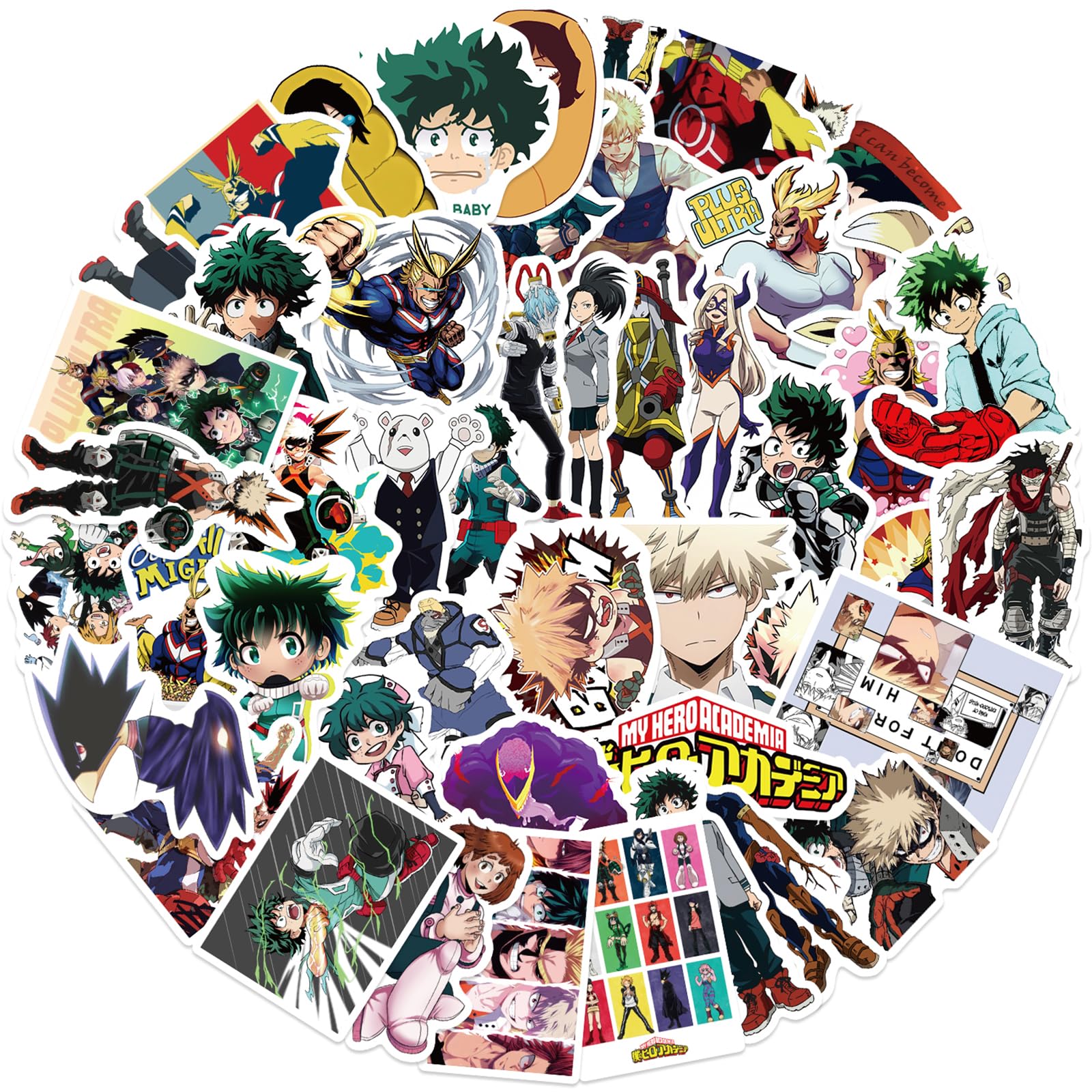 Meet Holiday My Hero Academia stickers on guitar, durable vinyl for expressive instrument decals.