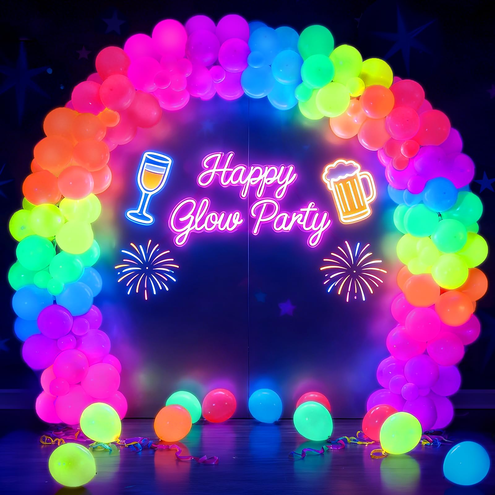 Mega-L Glow in the Dark Balloons purple glow under blacklight for playful centerpieces.