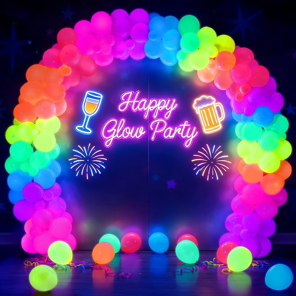 Mega-L Glow in the Dark Balloons purple glow under blacklight for playful centerpieces.