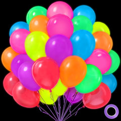 Mega-L Glow in the Dark Balloons rose red glow under UV light for vibrant party decor.