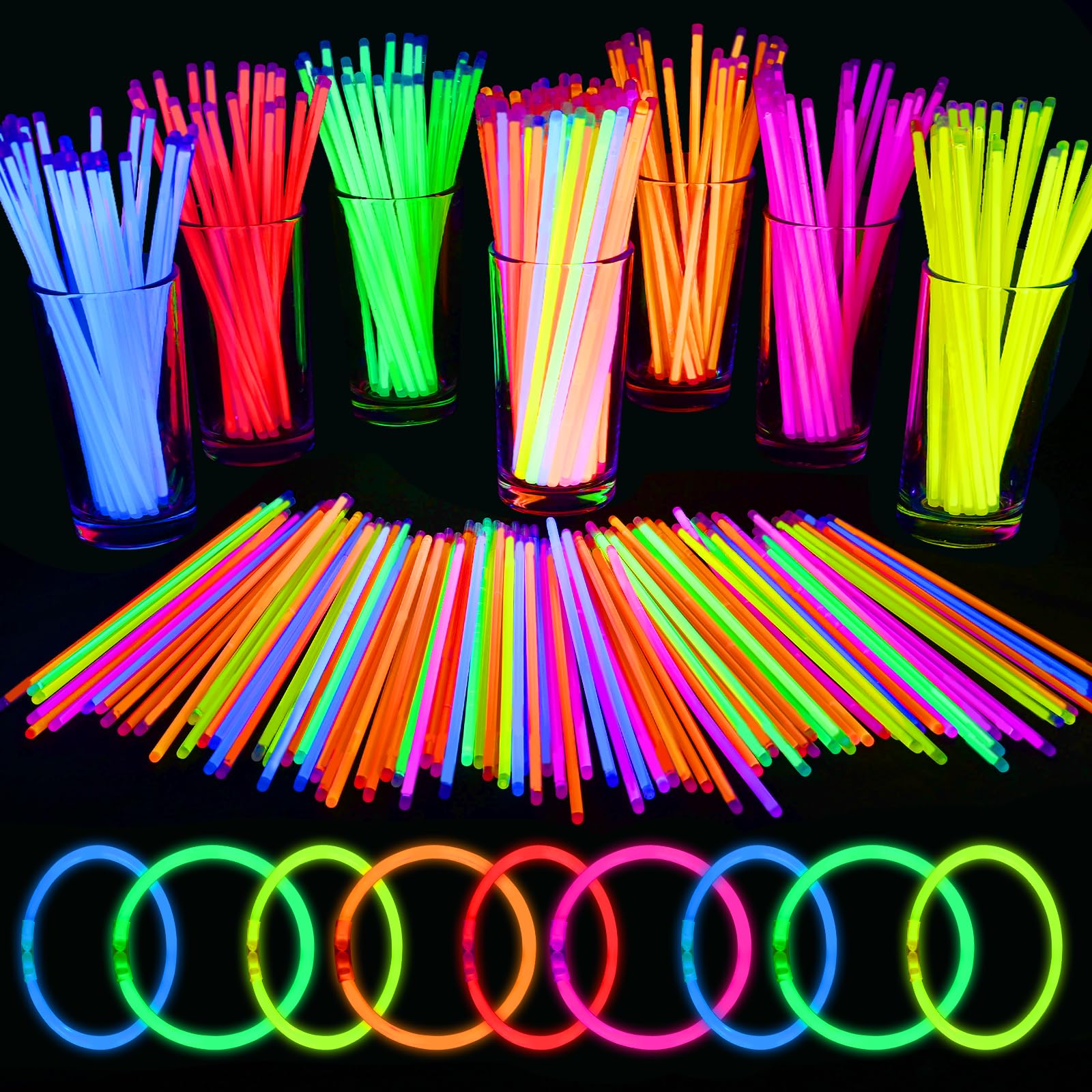 Mega-Loopolis Mega-L glow sticks glow-bright in six colors for indoor and outdoor parties.