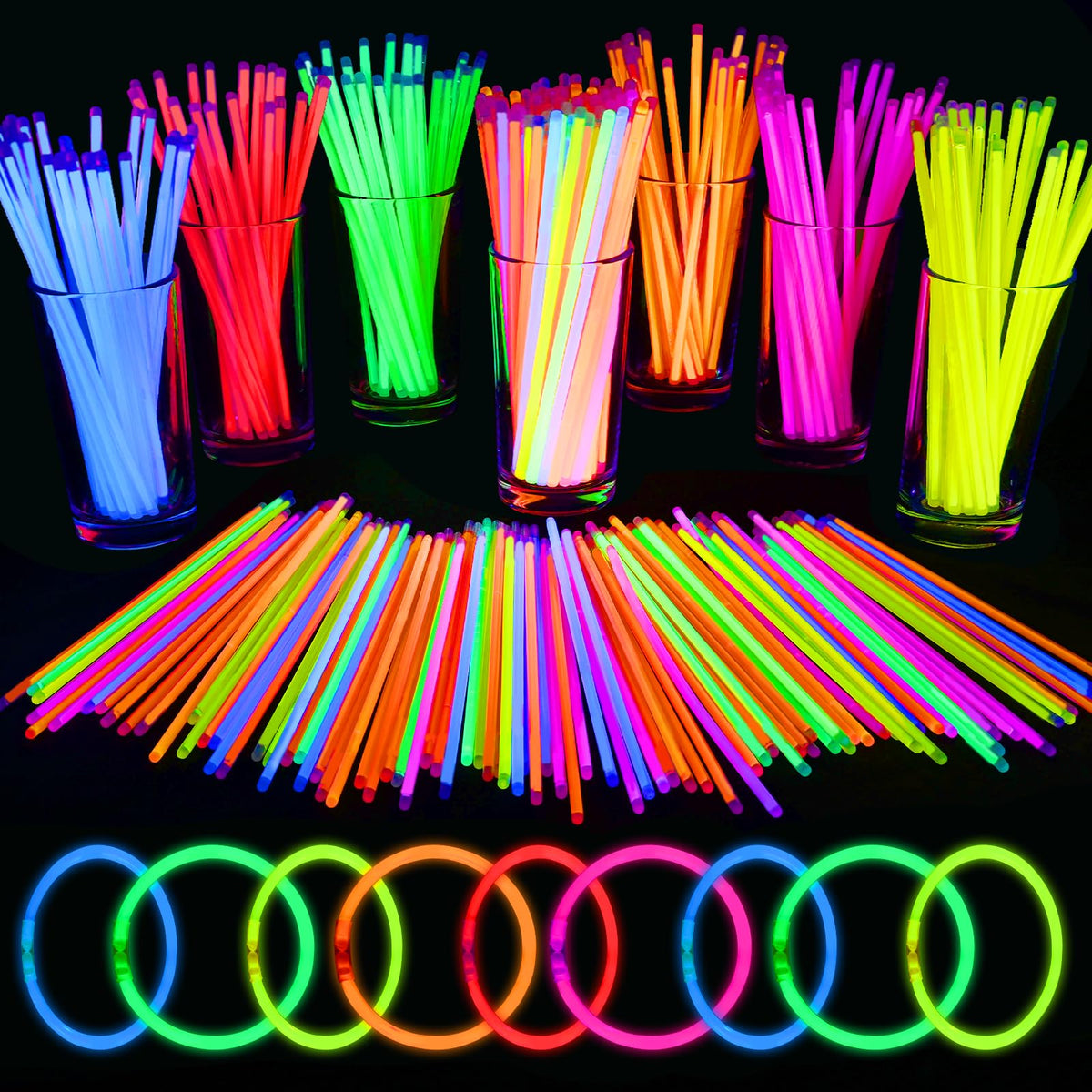Mega-Loopolis Mega-L glow sticks glow-bright in six colors for indoor and outdoor parties.