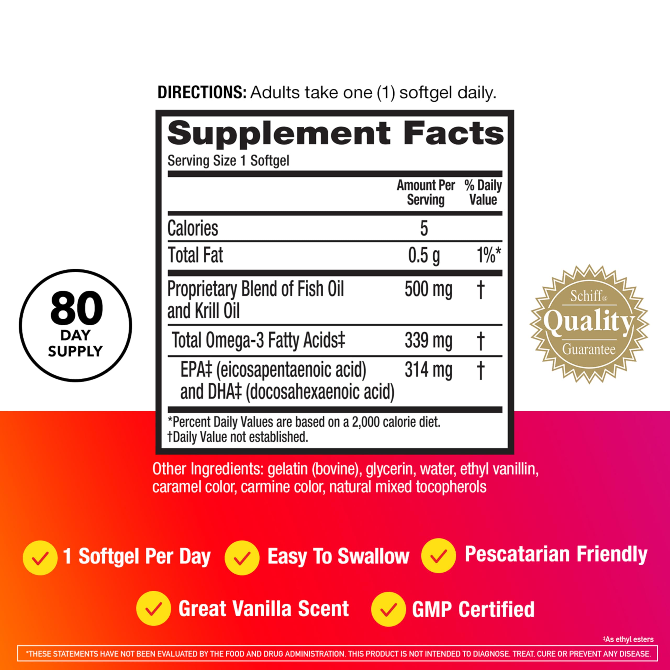 MegaRed four-in-one label image promoting cardiovascular, joint, brain, and eye benefits