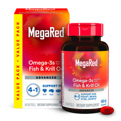 MegaRed omega-3 fish oil softgel bottle for daily heart health support