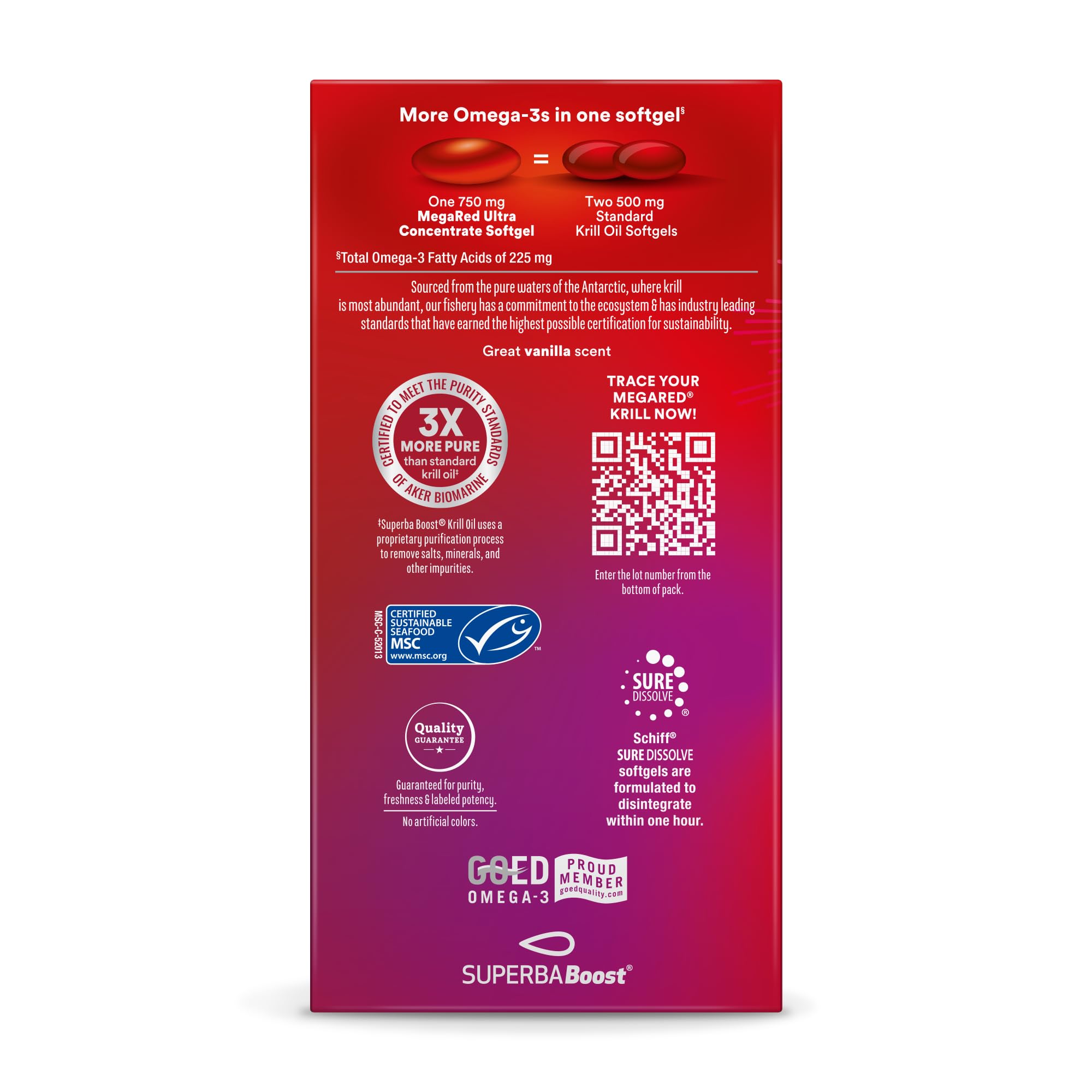MegaRed astaxanthin antioxidant badge on label signals natural antioxidant support.