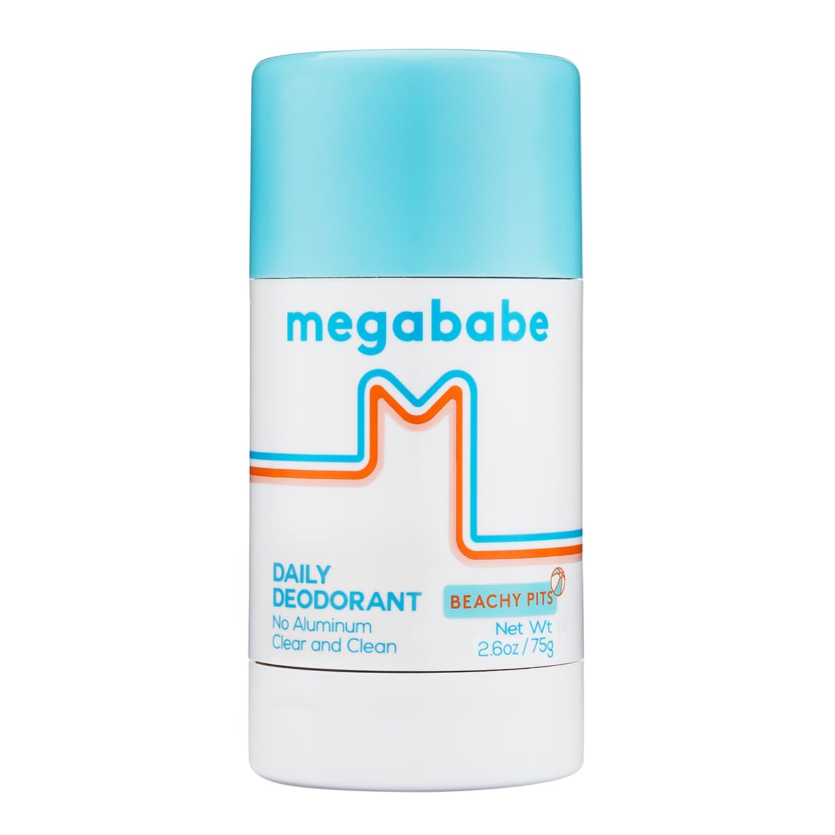 Megababe Beachy Pits deodorant stick shows aluminum-free formula for daily freshness