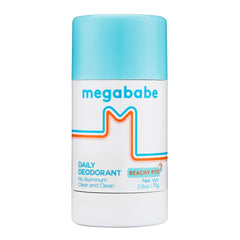 Megababe Beachy Pits deodorant stick shows aluminum-free formula for daily freshness
