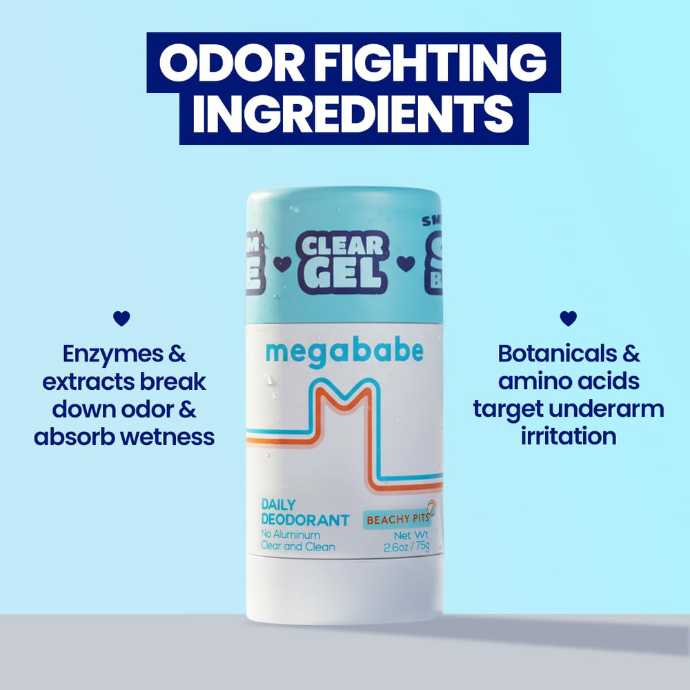Megababe Beachy Pits fresh-scent deodorant close-up on clean skin