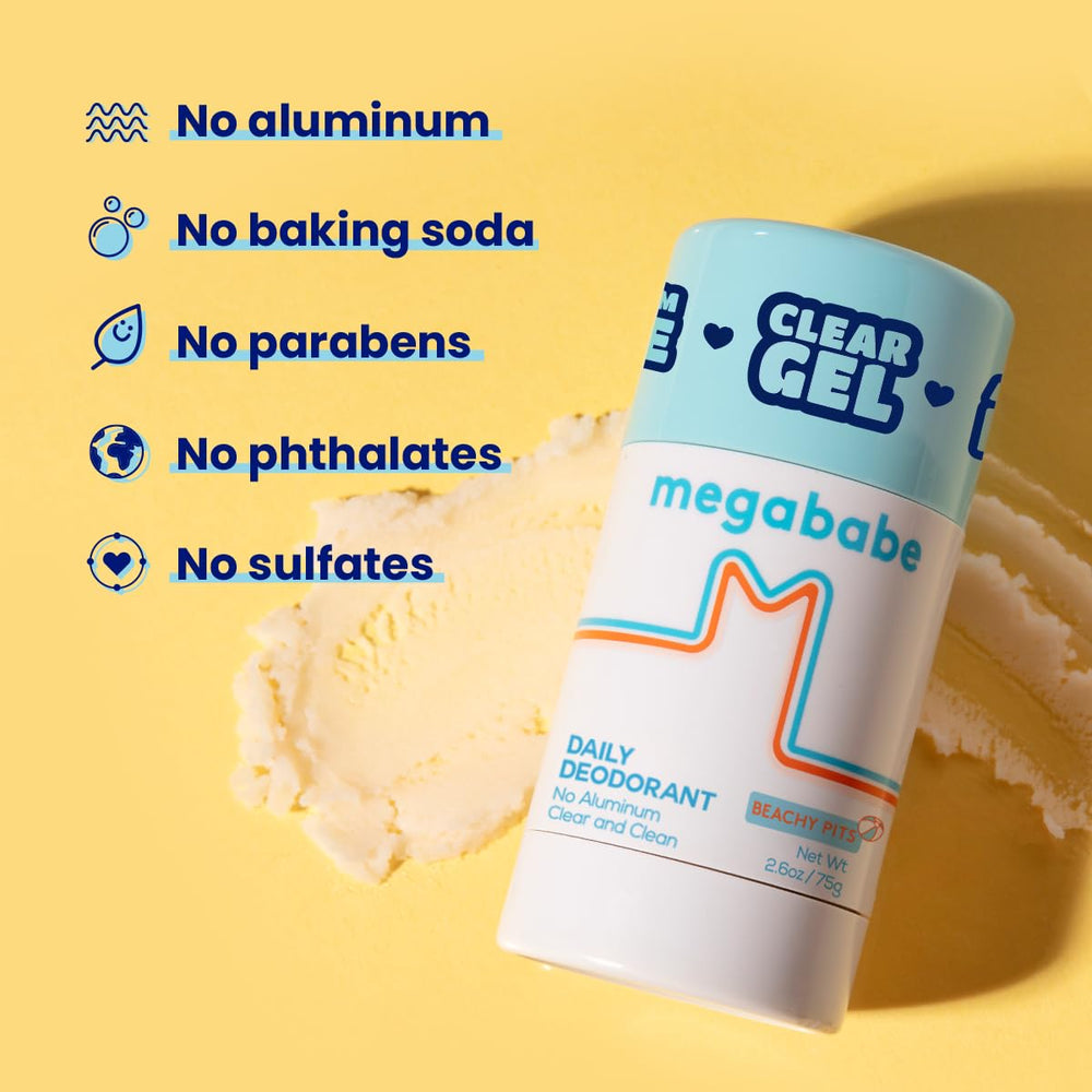 Megababe Beachy Pits packaging in a compact travel-friendly design