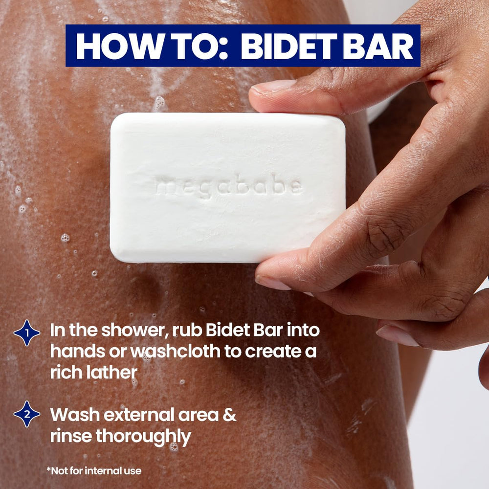 Megababe Bidet Bar travel-ready packaging, ideal for on-the-go cleansing.