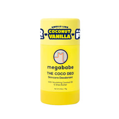 Megababe Coco Deo bottle shows aluminum-free formula for all-day freshness.