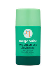 Megababe Daily Deodorant Green Deo bottle highlights natural scent and aluminum-free formula.