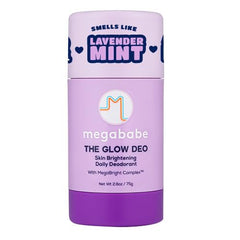 Megababe Glow Deo bottle close-up highlighting 72 hour odor protection