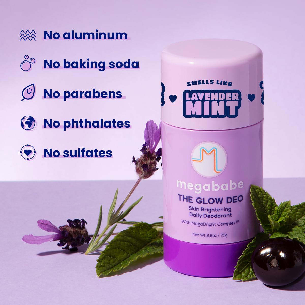 Megababe Glow Deo dermatologist approved label on packaging