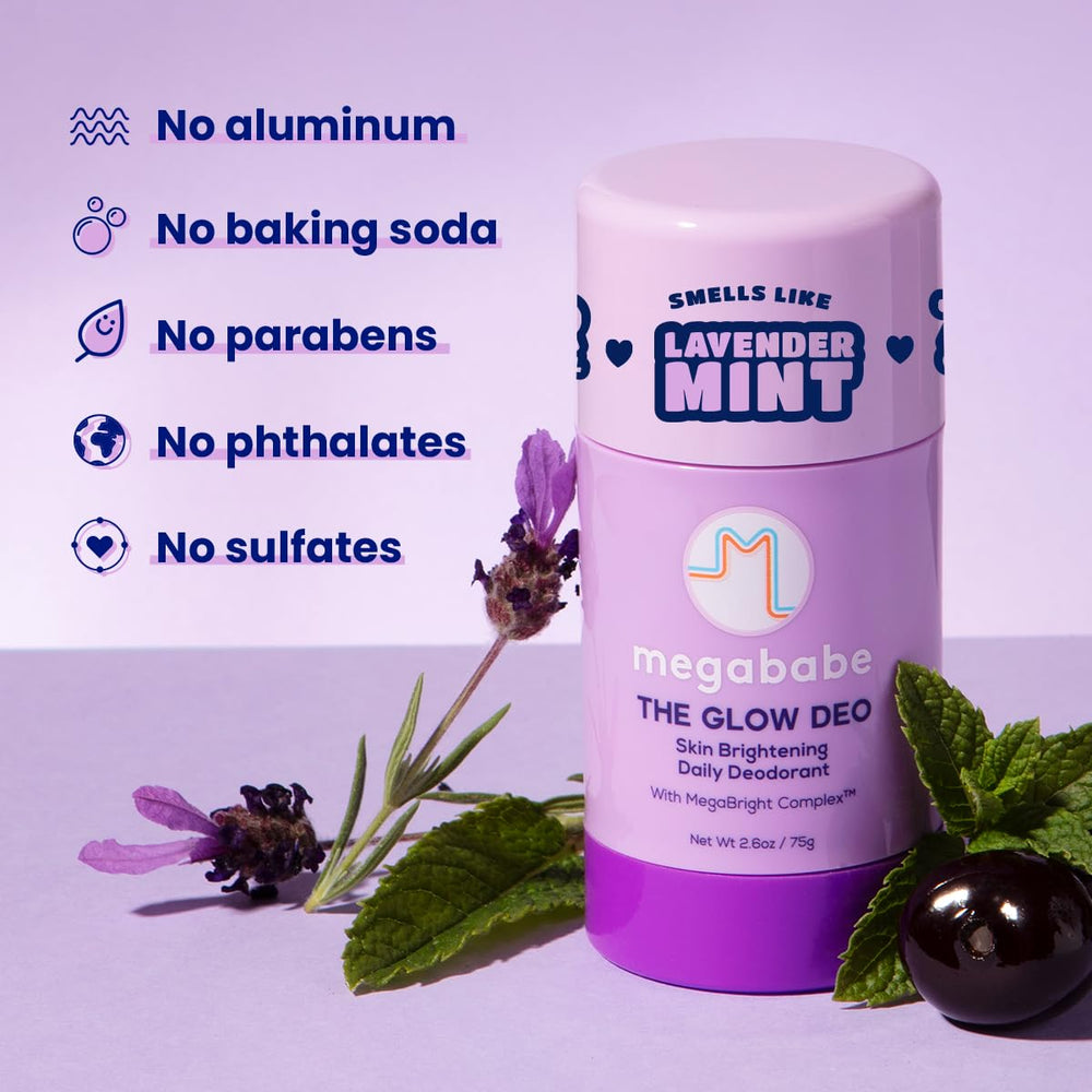 Megababe Glow Deo dermatologist approved label on packaging