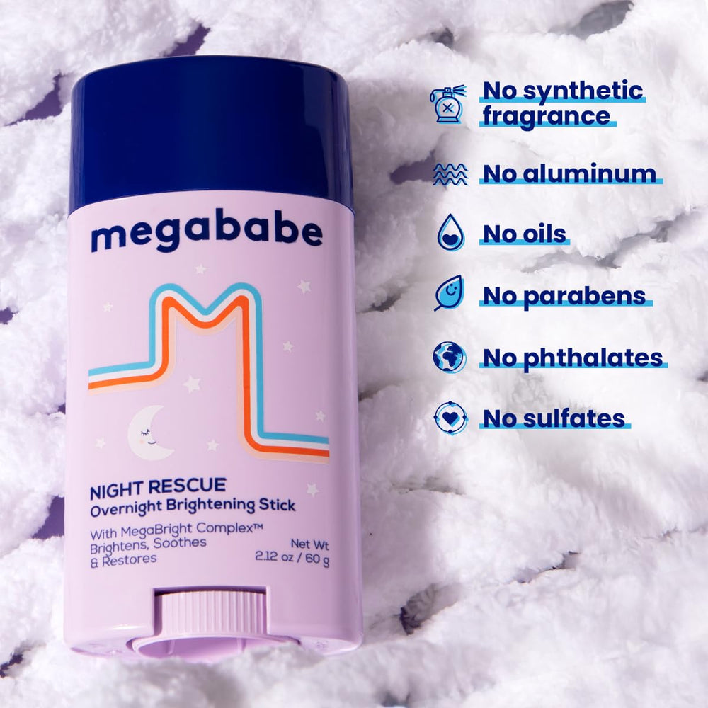 Megababe Night Rescue aluminum-free label highlights clean formula.