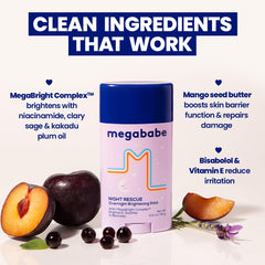 Megababe Night Rescue swirl on skin demonstrates brightening effect for nighttime use.
