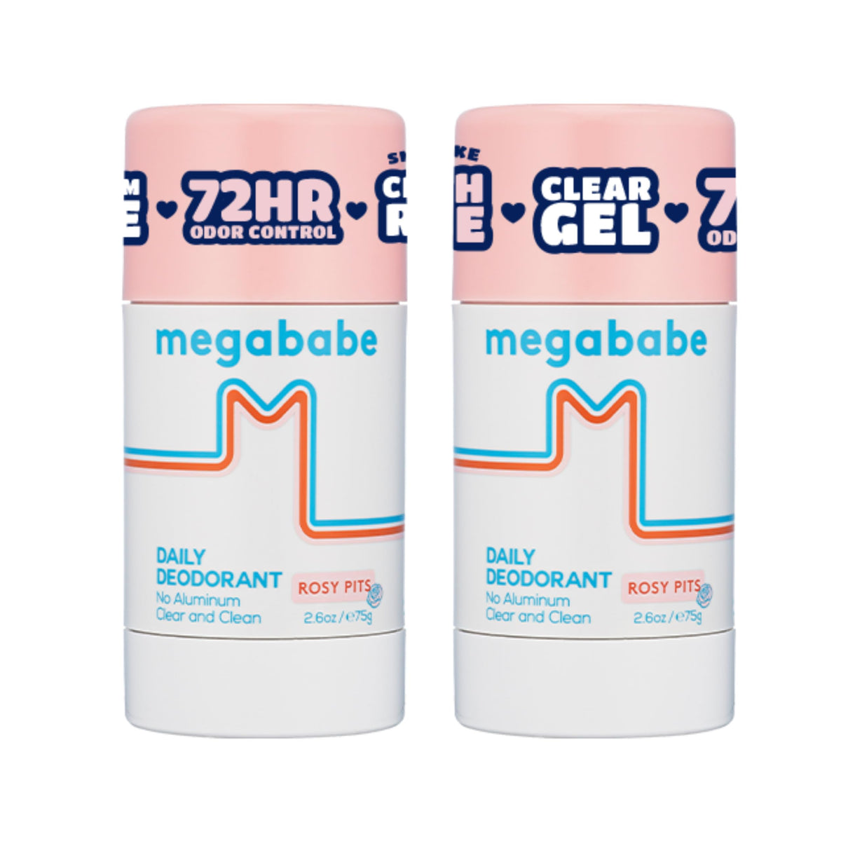 Megababe Rosy Pits Daily Deodorant 2-pack on shelf showing aluminum-free protection