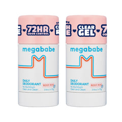 Megababe Rosy Pits Daily Deodorant 2-pack on shelf showing aluminum-free protection