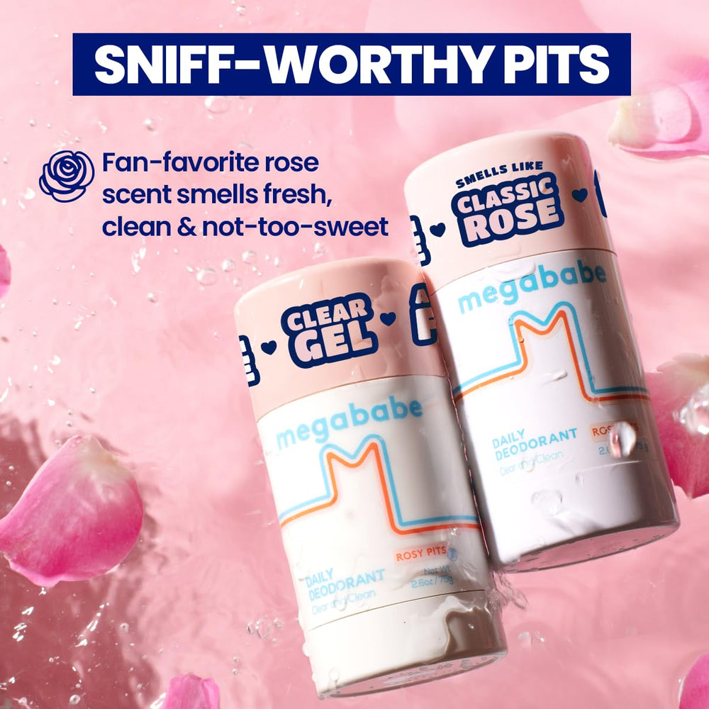 Megababe Rosy Pits packaging displays dermatologist-approved label.