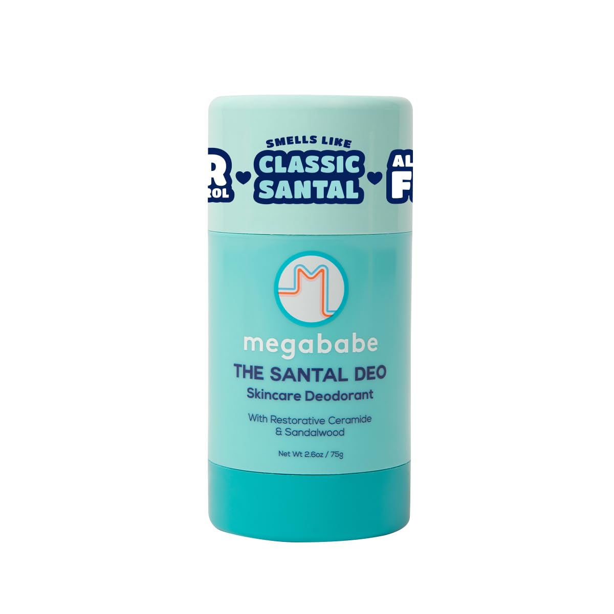 Megababe The Santal Deo bottle front showing aluminum-free protection