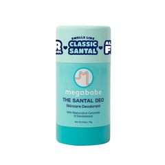 Megababe The Santal Deo bottle front showing aluminum-free protection