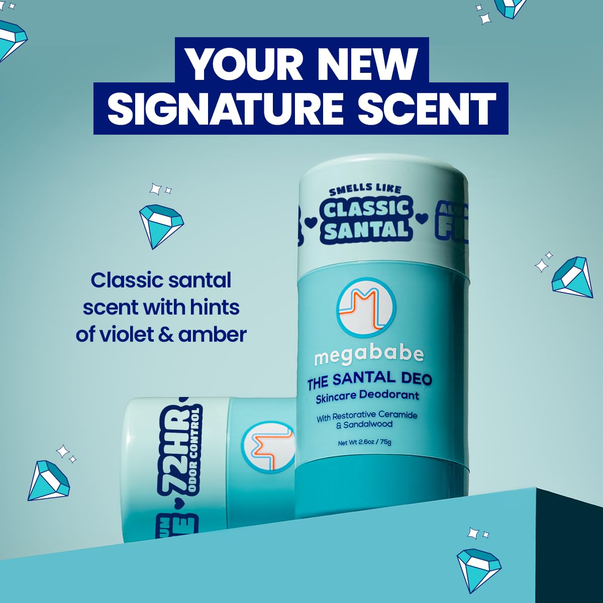 Megababe Santal Deo stick close-up highlighting smooth glide