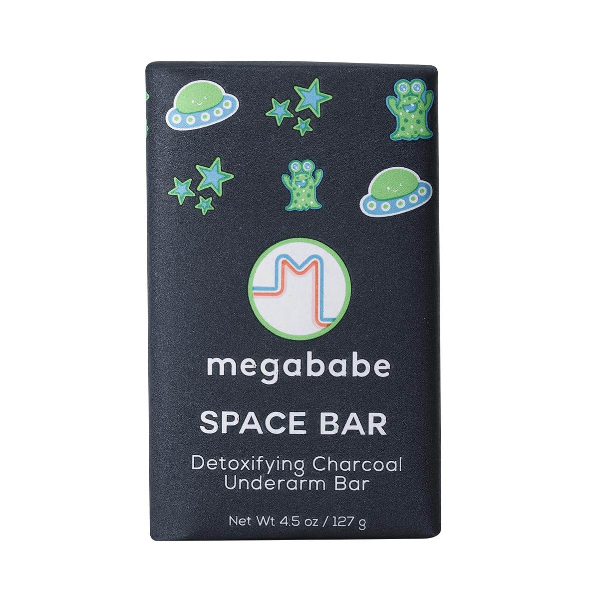 Megababe Space Bar packaging with eco-friendly wrap and clean design.