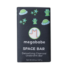 Megababe Space Bar packaging with eco-friendly wrap and clean design.
