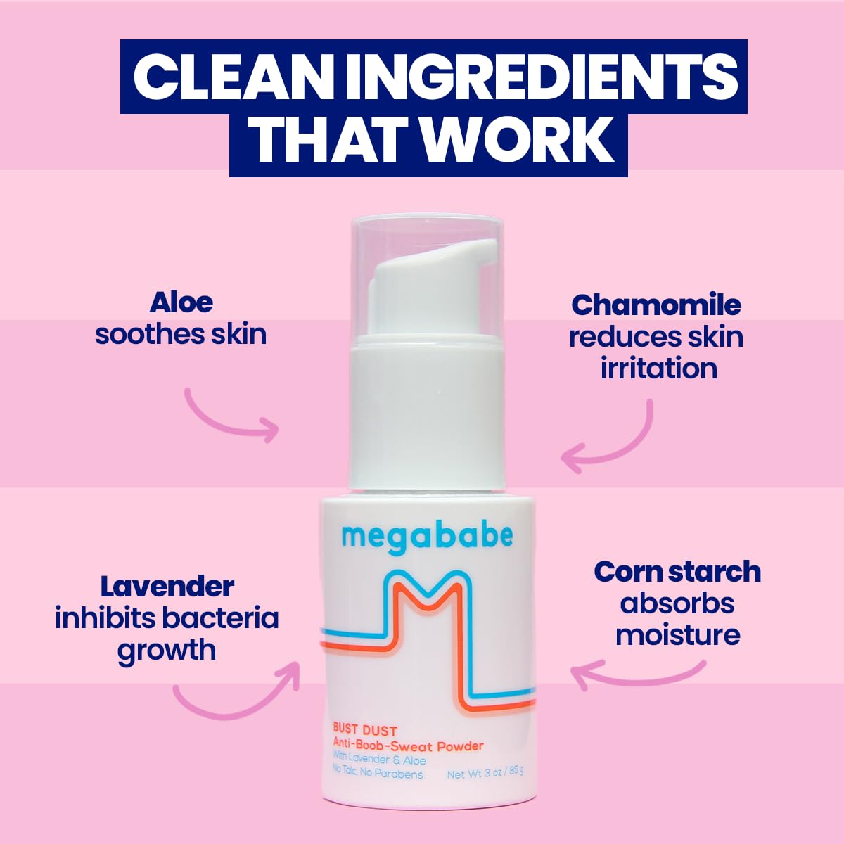 Megababe Sweat Absorbing Powder closeup texture reveals ultrafine, talc-free formula.