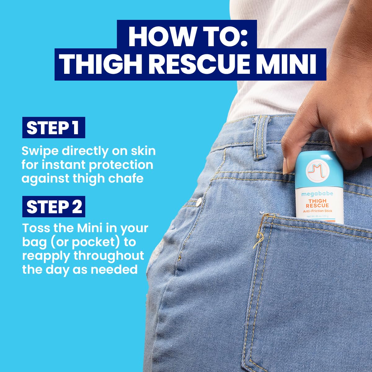 Aluminum-free formula for sensitive skin with Megababe Thigh Rescue Mini.